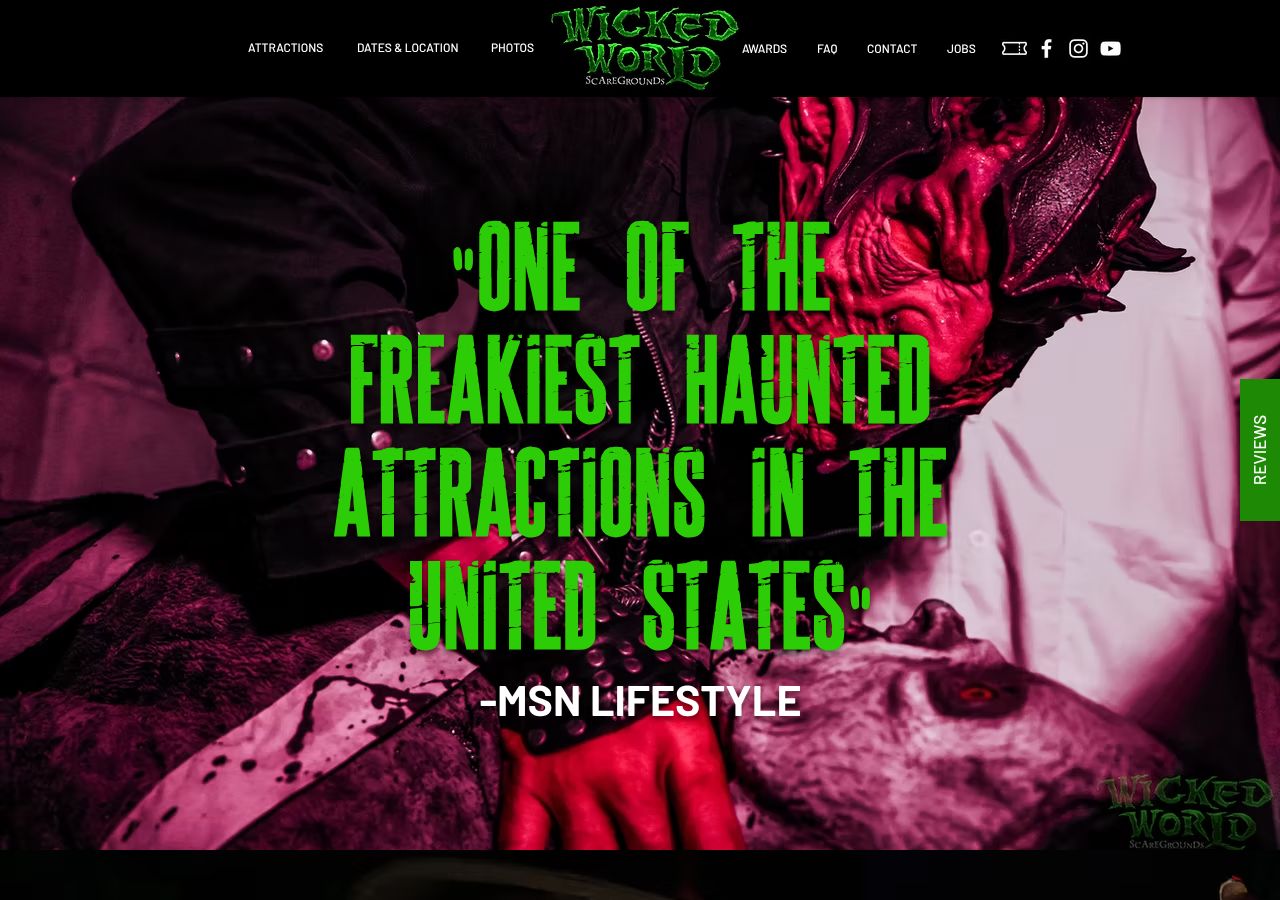 Homepage snapshot of Wicked World Scaregrounds