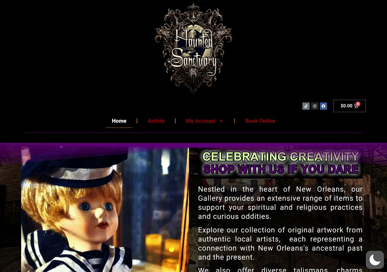 Homepage snapshot of Witches Brew Gallery & Haunted Sanctuary