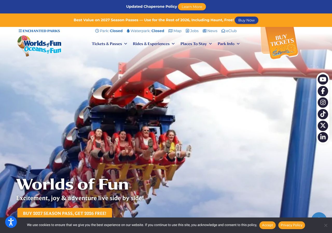 Homepage snapshot of Worlds of Fun