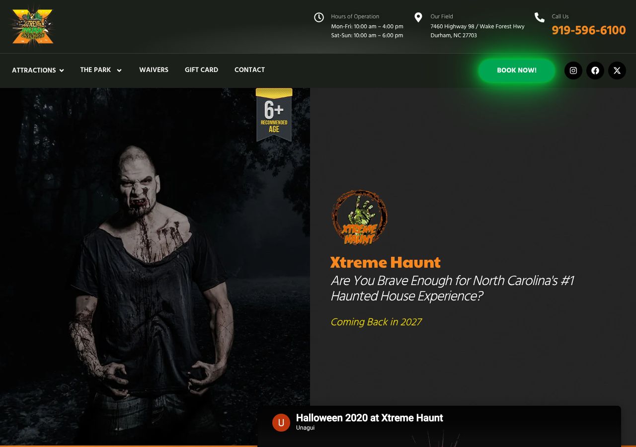 Homepage snapshot of Xtreme Haunt