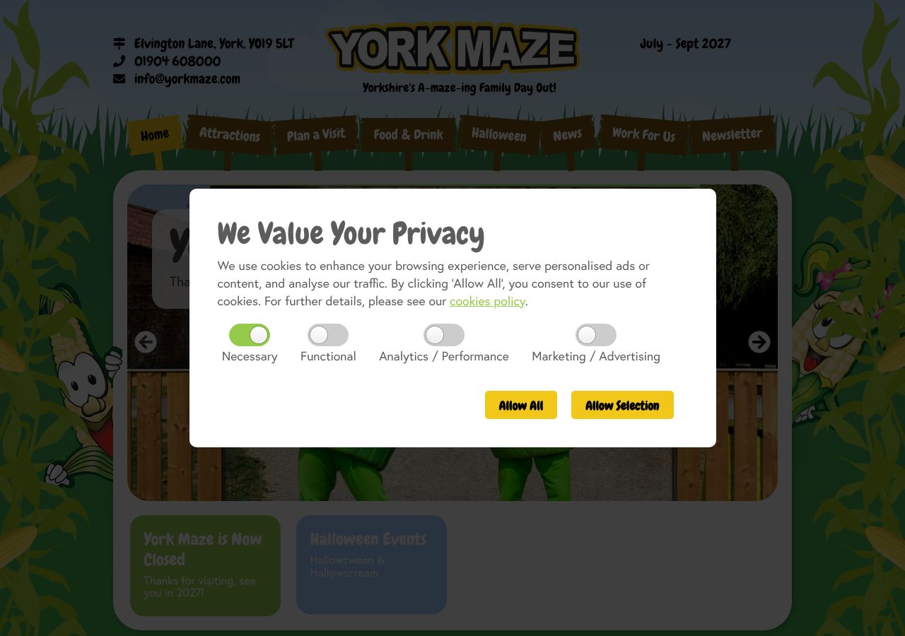 Homepage snapshot of York Maze