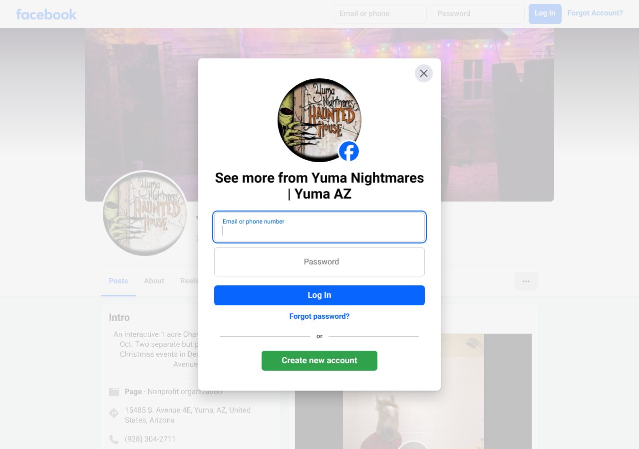 Homepage snapshot of Yuma Nightmares Haunted House