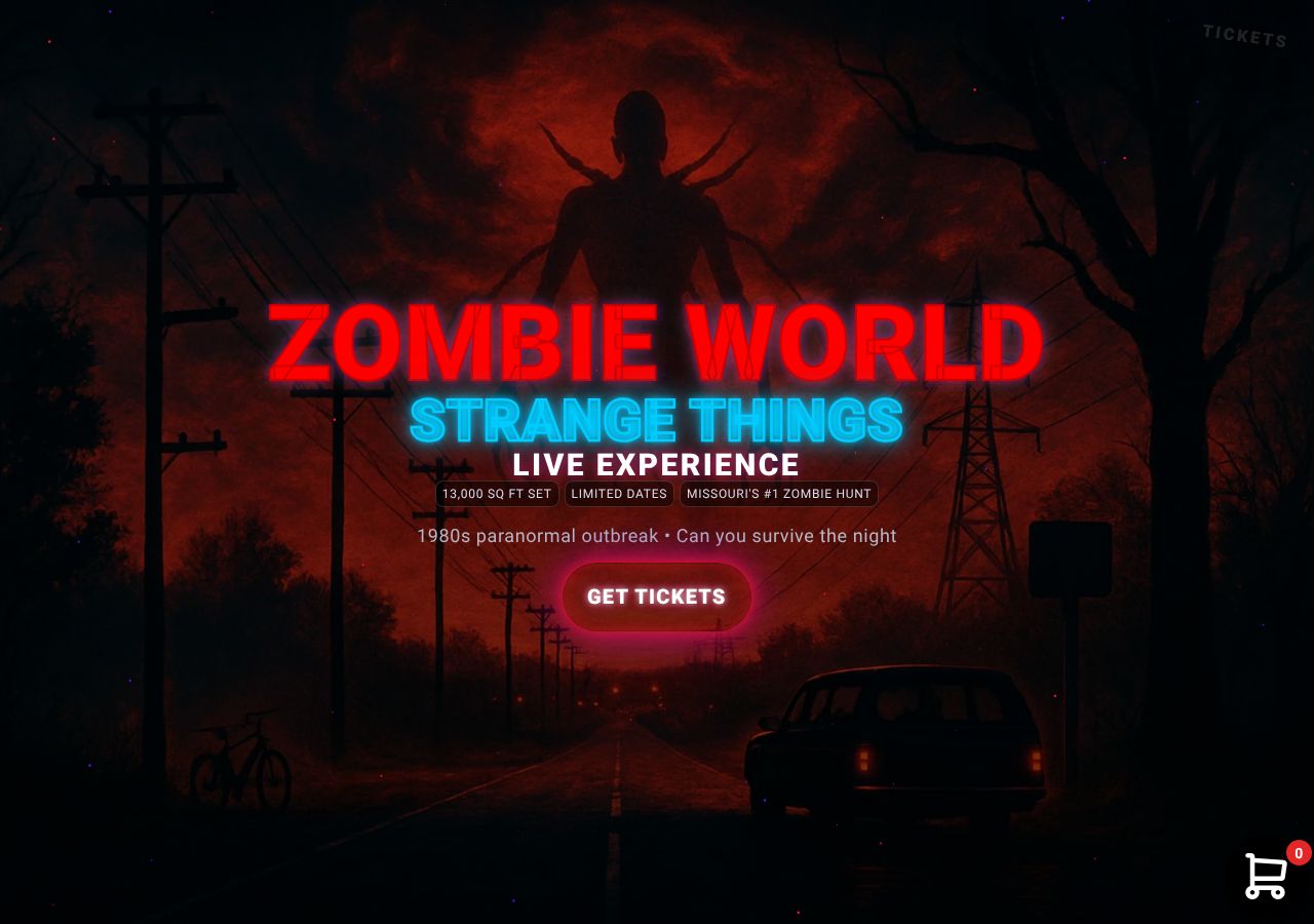 Homepage snapshot of Zombie World - Missouri's #1 Zombie Hunt/Haunt Experience
